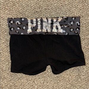 PINK Black Leopard Print Spandex Shorts, NWT, size medium